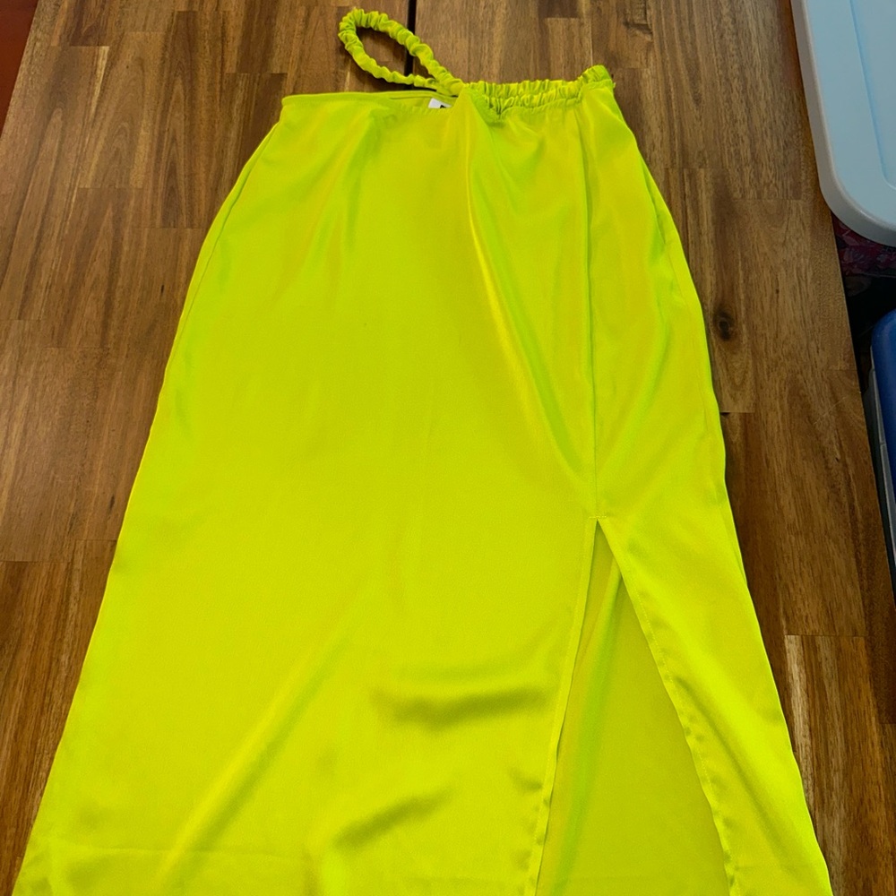 Future Collective Neon Green Satin Skirt W/Slit